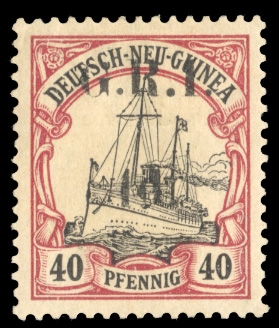 BRITISH COMMONWEALTH AUSTRALIAN TERRITORIES - New Britain (SG 9) 1914 4d surcharge on 40pf black & carmine (as Type 1, 6mm spacing), Gibbs Setting 6, pos.1, h.r., v.f., signed Kilian, etc., with...