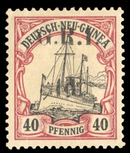 BRITISH COMMONWEALTH AUSTRALIAN TERRITORIES - New Britain (SG 9) 1914 4d surcharge on 40pf black & carmine (as Type 1, 6mm spacing), Gibbs Setting 6, pos.1, h.r., v.f., signed Kilian, etc., with...