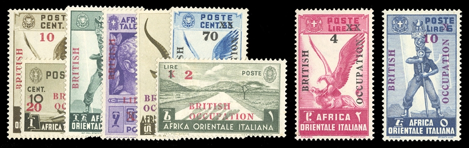 BRITISH COMMONWEALTH BRITISH OCCUPATION OF ITALIAN EAST AFRICA (Sass. 1-9) 1941 "British Occupation" overprints on Italian East Africa Pictorials, set of nine, mostly hinged (few n.h.),...