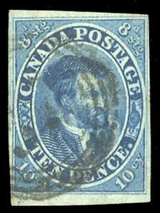 BRITISH COMMONWEALTH CANADA (7) 1851 10p blue, used, ample margins all around, fine, with 1995 Federation Quebecoise de Philatelie certificate, cat. $1,650