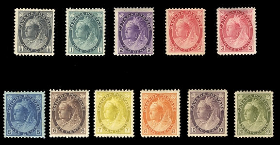 BRITISH COMMONWEALTH CANADA (74-84) 1898-1902 Numeral, 1c-20c complete set of 11, well centered, h.r., fine-v.f., cat. $2,318