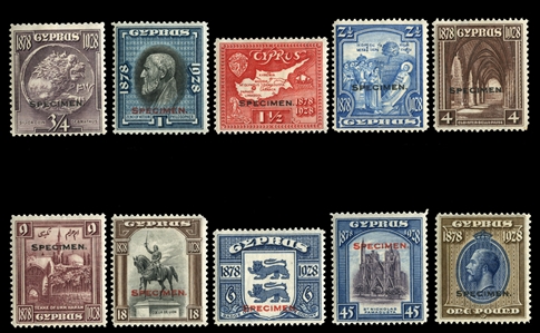 BRITISH COMMONWEALTH CYPRUS (114-123S) 1928 50th Anniversary as a British Colony, complete set, overprinted Specimen, h.r., fine-v.f. (SG 123-132s) £700