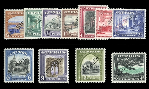 BRITISH COMMONWEALTH CYPRUS (125-135S) 1934 1/4pi-45pi, complete set, perforated Specimen, h.r., fine-v.f. (SG 133-143s) £700