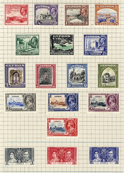 BRITISH COMMONWEALTH CYPRUS (SG 133-150S) 1934-37 issues, perforated Specimen, 18 different adhered on presentation page, fine-v.f., £1,075