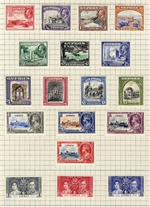 BRITISH COMMONWEALTH CYPRUS (SG 133-150S) 1934-37 issues, perforated Specimen, 18 different adhered on presentation page, fine-v.f., £1,075