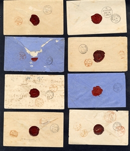 BRITISH COMMONWEALTH HONG KONG 1863-74 single correspondence consisting of eight covers to Bombay, each franked with 8c Victoria and tied by B62 duplex, variety of ship endorsements incl....