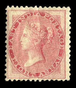 BRITISH COMMONWEALTH INDIA (SG 48) 1856 8a carmine, unused, disturbed gum, excellent color, fine and rare stamp, £1,600