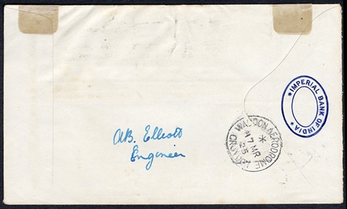 BRITISH COMMONWEALTH INDIA Flight Covers 1925 (16 Feb) Anglo-Indian Survey Flight by Alan Cobham, cover flown from Calcutta to London bearing an uncanceled 2a George V and the green flight...