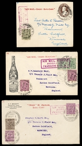 BRITISH COMMONWEALTH INDIA Flight Covers 1927 three covers, including (29 Jan) Basra to Cairo, pre-printed "Air Mail Urgent Basra-Cairo" on 1a stationery entire envelope upfranked with 4a...