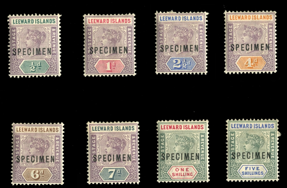 BRITISH COMMONWEALTH LEEWARD ISLANDS (1-8S) 1890 Queen Victoria, complete set, overprinted Specimen, h.r., fine-v.f. (SG 1-8s) £875