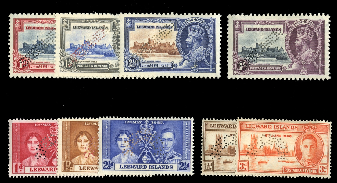 BRITISH COMMONWEALTH LEEWARD ISLANDS (96-102S) 1935-46 Silver Jubilee, Coronation and Peace, complete sets, perforated Specimen, h.r., fine-v.f. (SG 88-94s,115-116s) £360