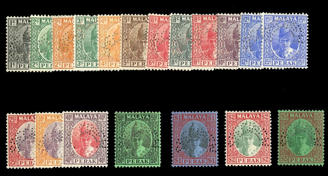 BRITISH COMMONWEALTH Perak (84-98S) 1938-41 Sultan Iskander, set of 19, perforated Specimen, h.r., fine-v.f. (SG 103-121s) £650