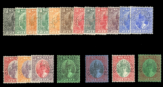BRITISH COMMONWEALTH Perak (84-98S) 1938-41 Sultan Iskander, set of 19, perforated Specimen, h.r., fine-v.f. (SG 103-121s) £650