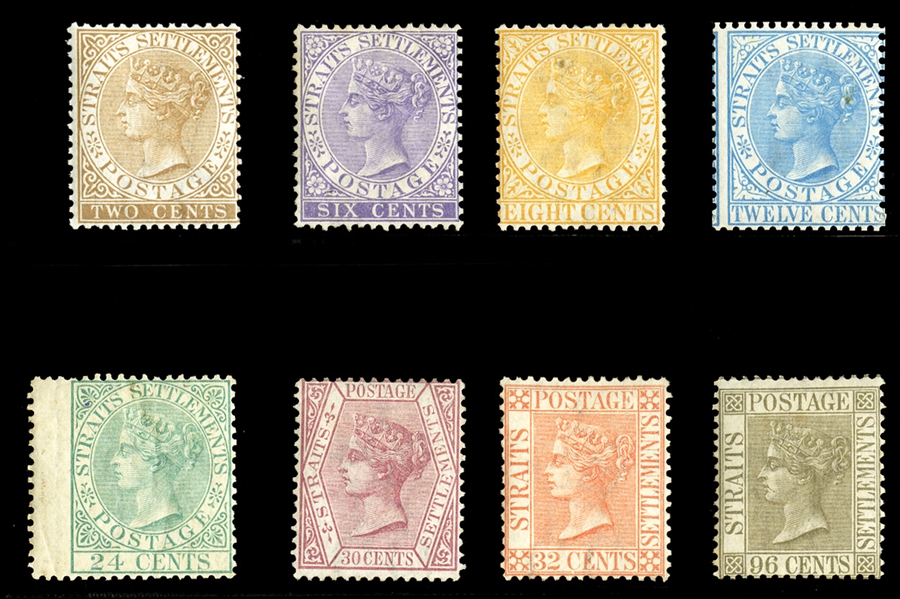BRITISH COMMONWEALTH Straits Settlements (10/18) 1867-72 2c-96c, complete except for 4c (eight values), 30c unused, balance h.r., few natural inclusions or minor flaws, fine (SG 11/19) £2,320