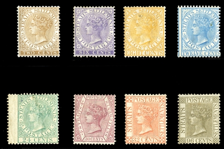 BRITISH COMMONWEALTH Straits Settlements (10/18) 1867-72 2c-96c, complete except for 4c (eight values), 30c unused, balance h.r., few natural inclusions or minor flaws, fine (SG 11/19) £2,320