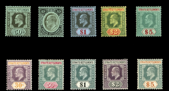 BRITISH COMMONWEALTH Straits Settlements (109/124) 1904-11 KEVII, complete sets to $5 (27 stamps in total), mostly l.h., few light toned spots on gum, mostly fine-v.f. (SG 127-138a,153-167) £1,025