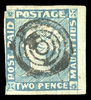 BRITISH COMMONWEALTH MAURITIUS (4c) 1848 2p blue, Worn Impression, used, full margins to just touching at left, fine, with 2013 Sismondo certificate, cat. $1,600