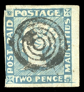 BRITISH COMMONWEALTH MAURITIUS (4c) 1848 2p blue, Worn Impression, used, full margins to just touching at left, fine, with 2013 Sismondo certificate, cat. $1,600