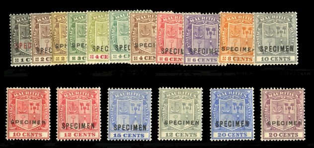 BRITISH COMMONWEALTH MAURITIUS (161-178S) 1921-26 1c-20c, complete set, overprinted Specimen, h.r., fine-v.f. (SG 205-221s) £475
