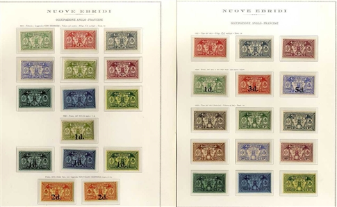 BRITISH COMMONWEALTH NEW HEBRIDES (17-65,J1-15) 1911-1949 Issues complete, collection of 61 different, on album pages, with surcharges incl. 2p on 40c (signed Diena), also Postage Dues complete,...