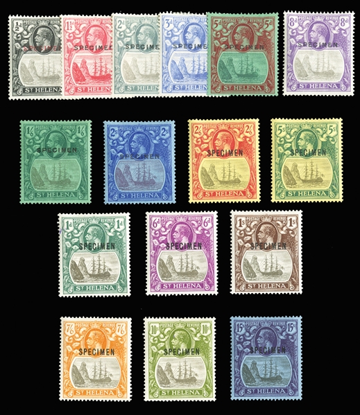 BRITISH COMMONWEALTH ST. HELENA (79-94S) 1922-27 Badge of the Colony, 1/2p-15sh, complete set, overprinted Specimen, h.r., fine-v.f. (SG 97-112s) £1,600
