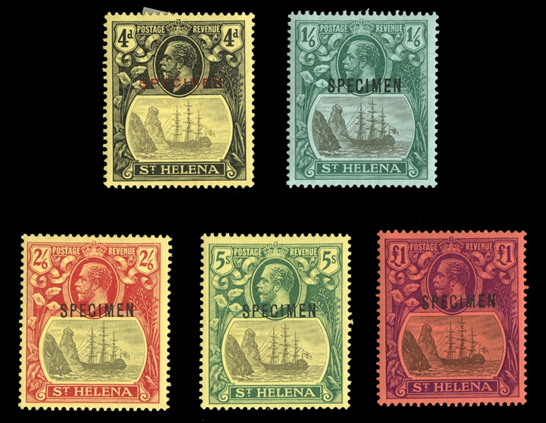 BRITISH COMMONWEALTH ST. HELENA (95-99S) 1922-27 Badge of the Colony, 4p-£1, set of five, overprinted Specimen, h.r., fine-v.f. (SG 92-96s) £650