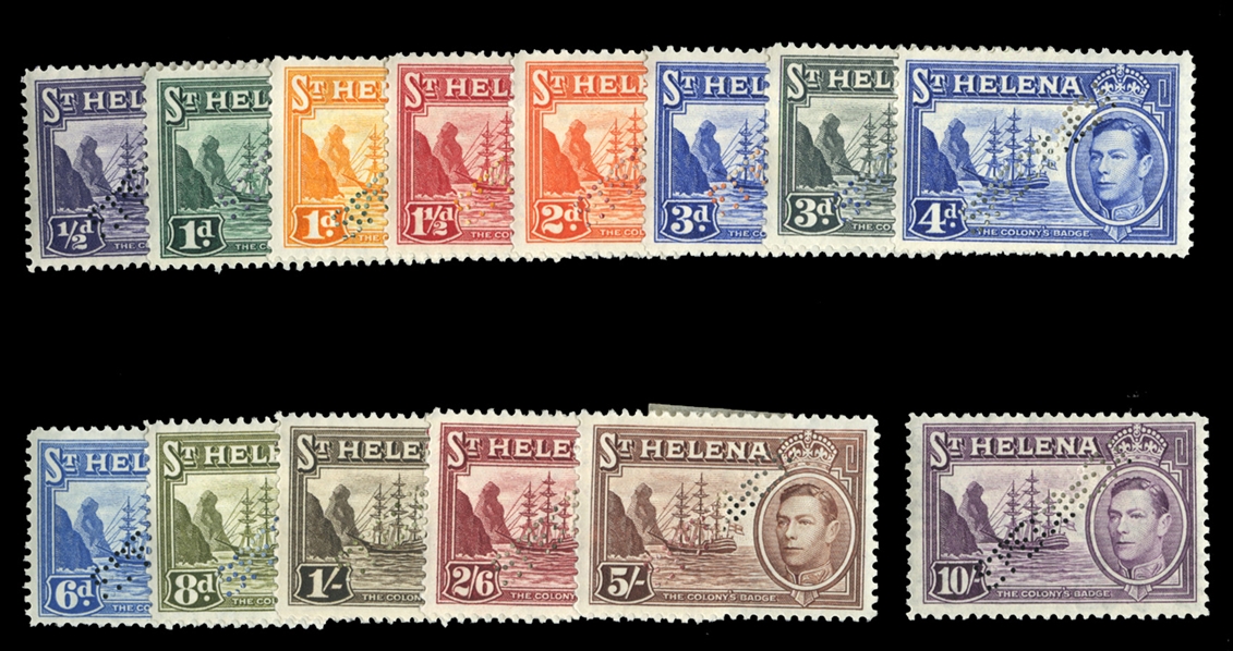 BRITISH COMMONWEALTH ST. HELENA (118-127S) 1938-40 George VI, complete set, perforated Specimen, h.r., fine-v.f. (SG 131-140s) £600