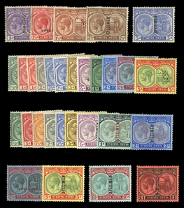 BRITISH COMMONWEALTH ST. KITTS-NEVIS (24-51S) 1920-29 George V, complete sets, overprinted or perforated Specimen, h.r., fine-v.f. (SG 24-47c) £750