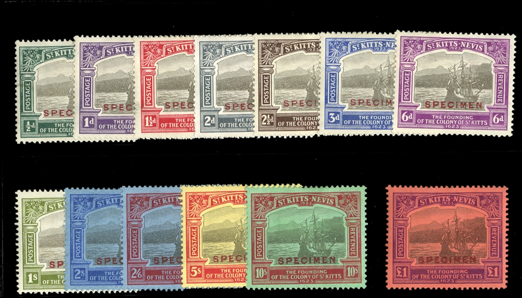 BRITISH COMMONWEALTH ST. KITTS-NEVIS (52-64S) 1923 Caravel, complete set, overprinted Specimen, h.r., fine-v.f. (SG 48-60s) £800