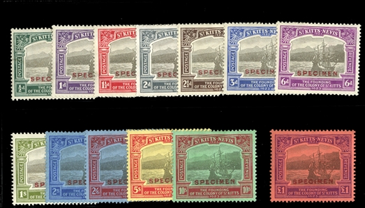 BRITISH COMMONWEALTH ST. KITTS-NEVIS (52-64S) 1923 Caravel, complete set, overprinted Specimen, h.r., fine-v.f. (SG 48-60s) £800