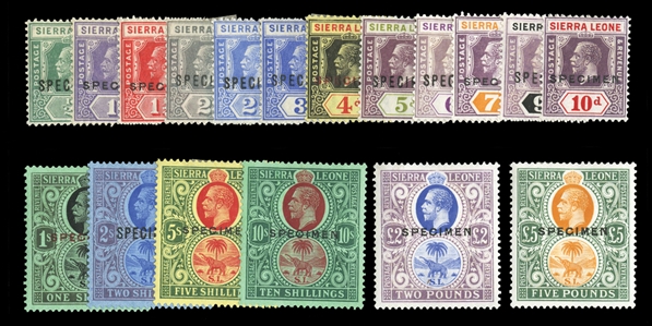 BRITISH COMMONWEALTH SIERRA LEONE (122-139S) 1921-27 George V, complete set to £5, overprinted Specimen, h.r., fine-v.f. (SG 131-148s) £1,200