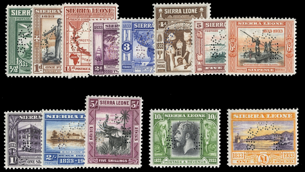 BRITISH COMMONWEALTH SIERRA LEONE (153-165S) 1933 Wilberforce, complete set, perforated Specimen, h.r., fine-v.f. (SG 168-180s)£ 850