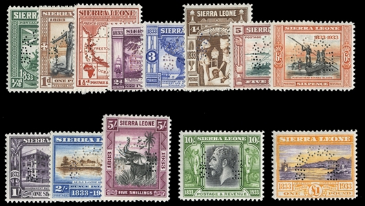 BRITISH COMMONWEALTH SIERRA LEONE (153-165S) 1933 Wilberforce, complete set, perforated Specimen, h.r., fine-v.f. (SG 168-180s)£ 850