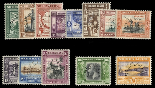 BRITISH COMMONWEALTH SIERRA LEONE (153-165S) 1933 Wilberforce, complete set, perforated Specimen, h.r., fine-v.f. (SG 168-180s) £850
