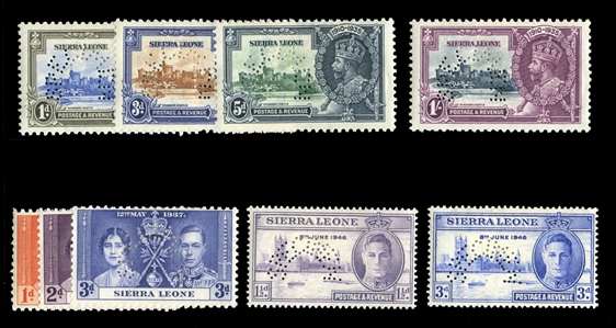 BRITISH COMMONWEALTH SIERRA LEONE (166-72,185-86S) 1935-46 Silver Jubilee, Coronation and Peace, complete sets, perforated Specimen, h.r., fine-v.f. (SG 181-187s,201-202s) £380
