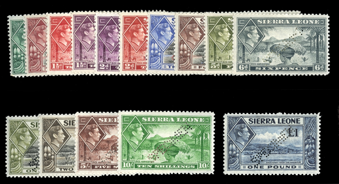BRITISH COMMONWEALTH SIERRA LEONE (173-185S) 1938-44 George VI, complete set, perforated Specimen, h.r., fine-v.f. (SG 188-200s) £475