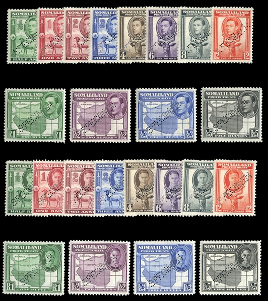 BRITISH COMMONWEALTH SOMALILAND PROTECTORATE (84-107S) 1938-42 George VI, complete sets, perforated Specimen, h.r., fine-v.f. (SG 93-116s) £675