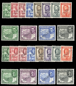 BRITISH COMMONWEALTH SOMALILAND PROTECTORATE (84-107S) 1938-42 George VI, complete sets, perforated Specimen, h.r., fine-v.f. (SG 93-116s) £675