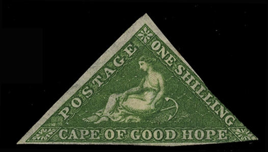BRITISH COMMONWEALTH SOUTH AFRICA - Cape of Good Hope (6) 1858 1sh bright yellow green, margins cut in at right, unused without gum, fine, with 2007 Brandon certificate (SG 8) £3,750