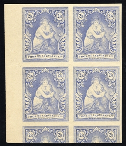 BRITISH COMMONWEALTH REPUBLIC OF SOUTH AFRICA 1938 De La Rue essays, 2sh6p "Mother and Child", imperf. essays in blue and brown, blocks of four, v.f.