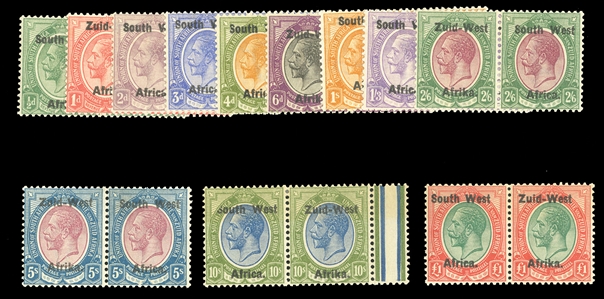 BRITISH COMMONWEALTH SOUTH-WEST AFRICA (1-12) 1923 George V, 1/2p-£1, set of se-tenant pairs, £1 n.h., others mostly l.h., fine-v.f., with 2021 Brandon certificates for the two high values...