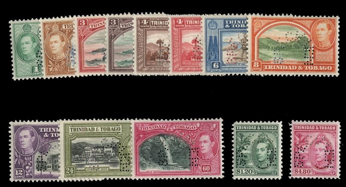 BRITISH COMMONWEALTH TRINIDAD & TOBAGO (50-61S) 1938-41 George VI, complete set, perforated Specimen, h.r., fine-v.f. (SG 246-256s) £400