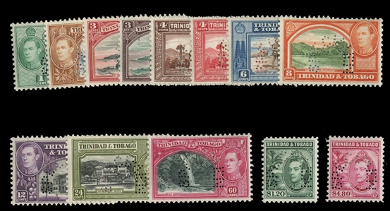 BRITISH COMMONWEALTH TRINIDAD & TOBAGO (50-61S) 1938-41 George VI, complete set, perforated Specimen, h.r., fine-v.f. (SG 246-256s) £400