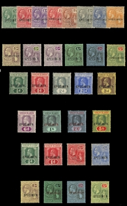 BRITISH COMMONWEALTH VIRGIN ISLANDS (38/66S) 1913-28 George V, complete sets to 5sh, overprinted Specimen, mostly h.r., fine-v.f. (SG 69/101s) £650
