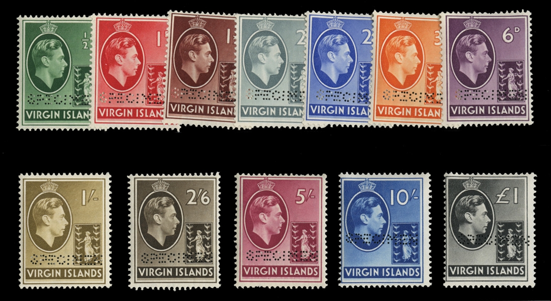 BRITISH COMMONWEALTH VIRGIN ISLANDS (76-87S) 1938-47 George VI, complete set, perforated Specimen, h.r., fine-v.f. (SG 110-121s) £400
