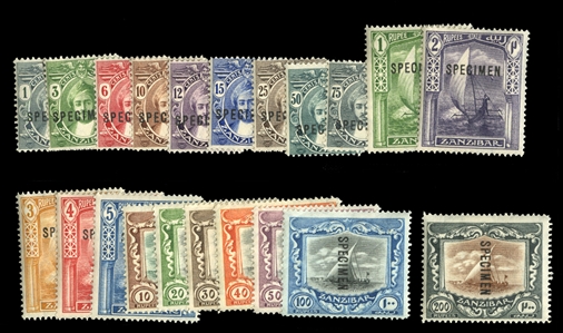BRITISH COMMONWEALTH ZANZIBAR (120-140S) 1913-18 Dhow, 1r-200r, complete set, overprinted Specimen, h.r., fine-v.f. (SG 246-260s) £1,270