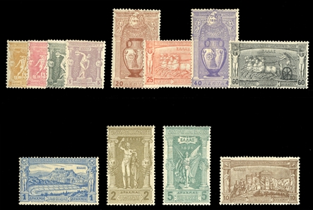 GREECE (117-28) 1896 Olympics, 1L-10d complete set of 12, h.r., some irregular perfs, mostly fine-v.f., cat. $1,784