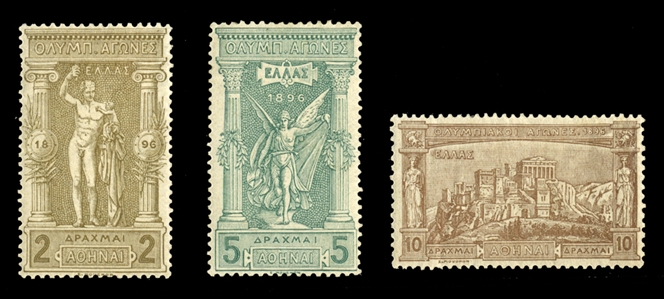 GREECE (126-128) 1896 Olympics, 2d-10d, three high values, h.r., few gum creases, still fine-v.f., cat. $1525