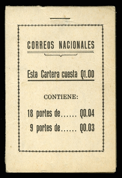 GUATEMALA (317a,C143,RA22) 1946 Q1.30, unexploded booklet with panes of 6x5, 27x3, 18x1c, black on gray covers, stapled at top, with glassine interleaves, v.f., rare intact booklet from Guatemala