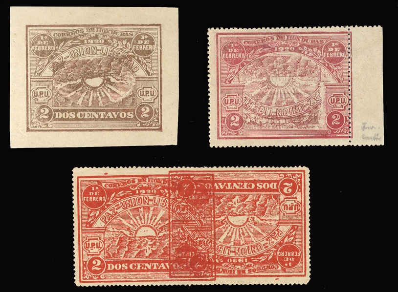 HONDURAS (195-198var) 1920 2c Dawn of Peace reprints (these originate from the original printers, but were made privately at a slightly later date and are not regularly issued stamps or proofs)...